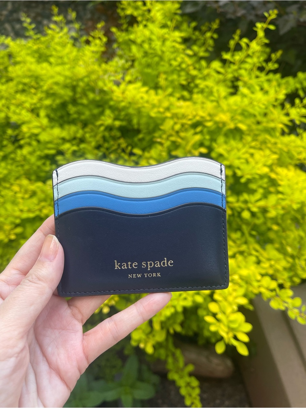 kate spade Wave Stripe Leather Card Holder in Blue and White